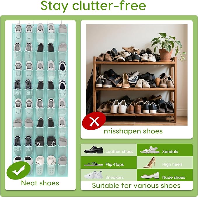 Unjumbly Over the Door Shoe Organizer with 40 Large Breathable Mesh Pockets, Space Saving Shoe Holder, Hanging Shoe Rack for 