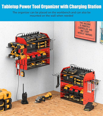 CCCEI Modular Desk Power Tools Organizer with Charging Station, 4 Layer Drills Battery Storage Wall Mount, Garage Shop Organi