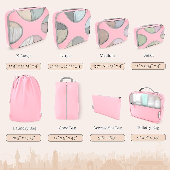Shacke Packing Cubes for Travel 8 Set - Premium Luggage Organizer Bags - Versatile Travel Organizer for Women and Men - Optim