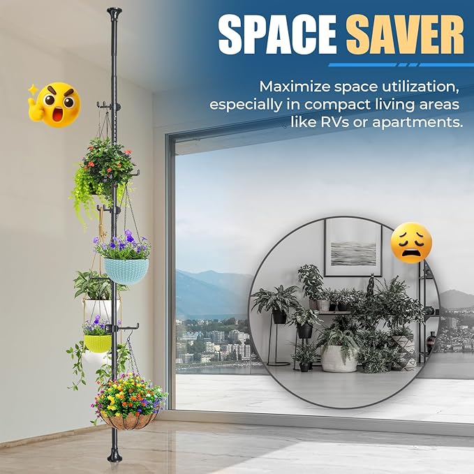 Coat Rack Freestanding with 12 Hooks - Multi-Purpose Organizer for Entryway, Bathroom, Corner & Plant Storage, No Drilling, H