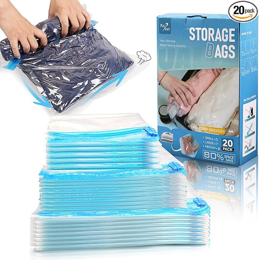 Compression Bags for Travel - Travel Essentials - 20 Pack Space Saver Bags - No Vacuum Needed - Compression Packing Bags for 