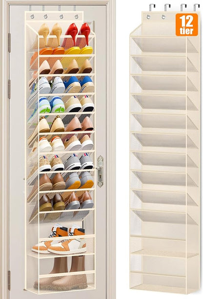 MISSLO 12 Tier Over the Door Shoe Organizer Breathable Mesh Hanging Shoe Rack for Closet Storage Shoe Holder for Door Fit 24 