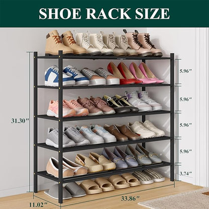 Smiry Long Bamboo Shoe Rack 5-Tier, Stackable Wooden Shoe Organizer for Entryway & Closet, Free Standing Wood Shoe Storage Sh