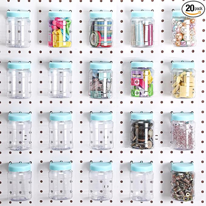 Unittype 20 Set Pegboard Organizer Accessories Peg Boards Jars with Lids Plastic Pegboards Bins Storage Containers Clear Peg 