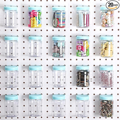Unittype 20 Set Pegboard Organizer Accessories Peg Boards Jars with Lids Plastic Pegboards Bins Storage Containers Clear Peg 