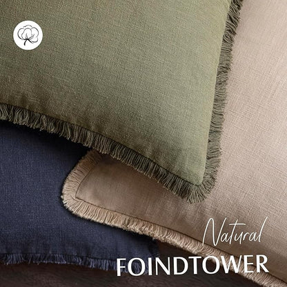 Foindtower Set of 2 Decorative Linen Fringe Lumbar Throw Pillow Covers Boho Farmhouse Cushion Cover with Tassels Soft Accent 