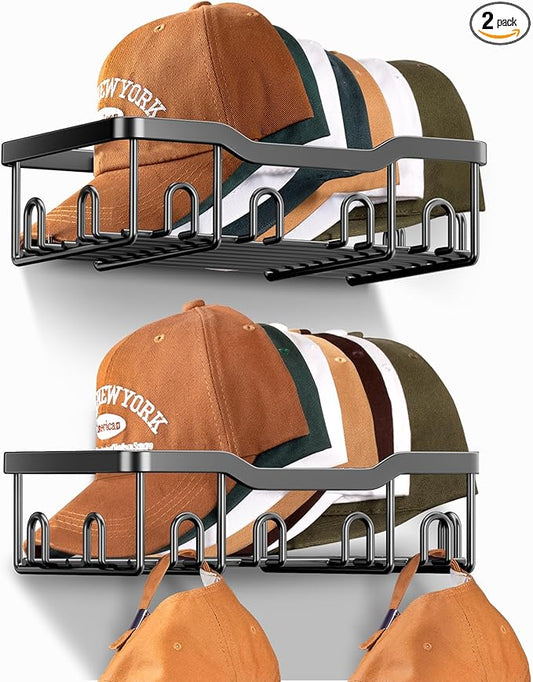 KEETDY Metal Hat Racks for Baseball Caps Wall Hat Organizer Fit 24 Caps Holder, 2 Packs Sturdy Wall Mounted Hat Storage Organ