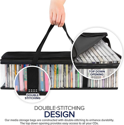 Stock Your Home CD Storage Bags (4 Pack) - Transparent PVC Media Storage - Water Resistant CD Holder Case with Handles - Clear Plastic Carrying Game Bag Storage for CDs, Albums, Video Games, Books