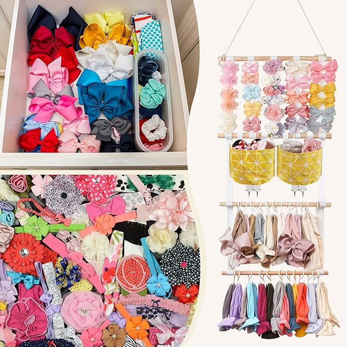 kangaroo Hairband Organizer for Baby Girls, Large Capacity Bow Holder Hair Accessories Wall Hanging Organizer with 20 S-hooks