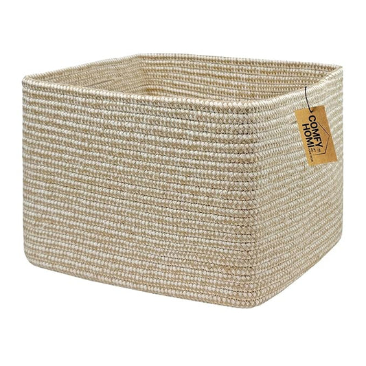 COMFY-HOMI Square Woven Cotton Rope Basket for Organizing, Gift Baskets for Handles, Empty Gift Baskets, Toy Basket for bins|