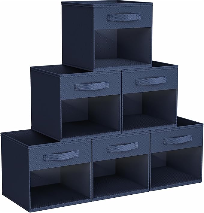 DIMJ Storage Cubes, Cube Storage Bin, 6 Pack Foldable Storage Bins with Window, Closet Storage Boxs with Handle, 11x 11 inch 