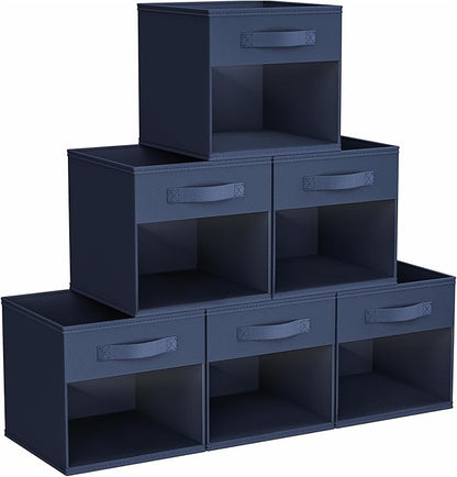DIMJ Storage Cubes, Cube Storage Bin, 6 Pack Foldable Storage Bins with Window, Closet Storage Boxs with Handle, 11x 11 inch 