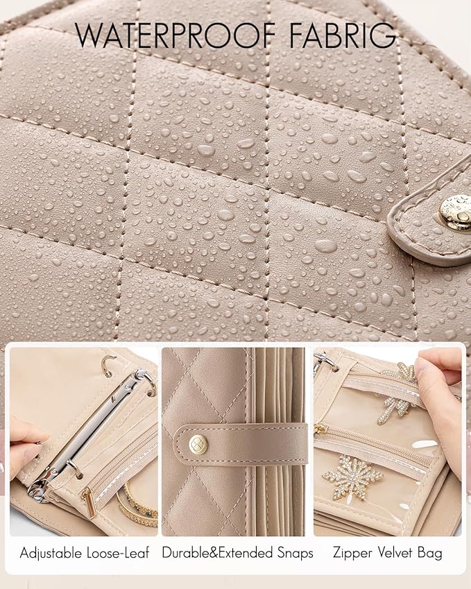 Vlando Travel Jewelry Case,Portable Jewelry Organizer Storage Book with Clear Zipper Velvet Jewelry Pouch Bag Gifts for Trave