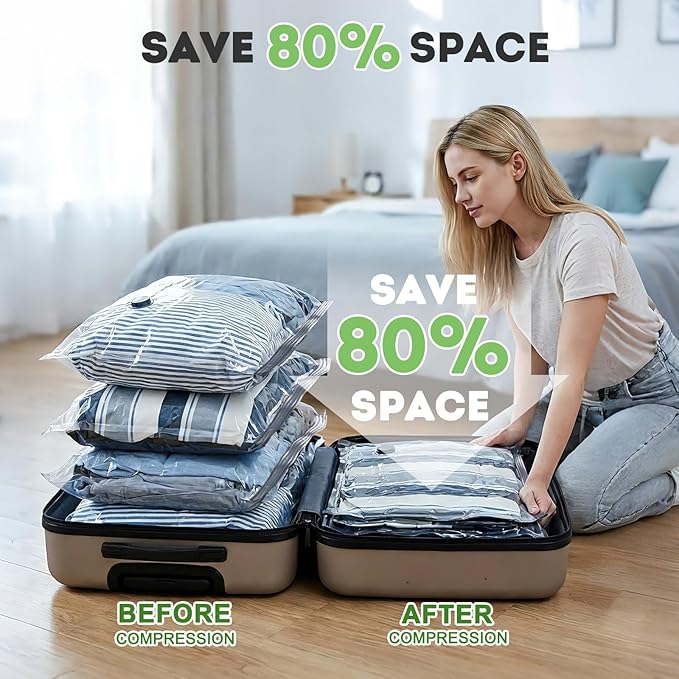 Mapambo Vacuum Storage Bags with -60000Pa USB Pump, 9 Pack Vacuum Seal Bags for Clothing Travel in 3 Sizes, Travel Vacuum Bag