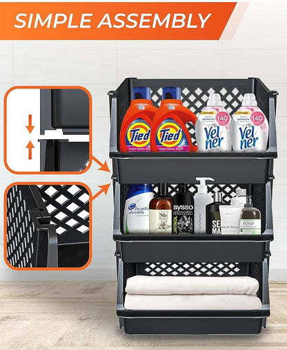 Skywin TidyFriend Large Plastic Stackable Storage Bins for Pantry, 3 Pack Stackable Bins For Organizing Kitchen and Bathroom 