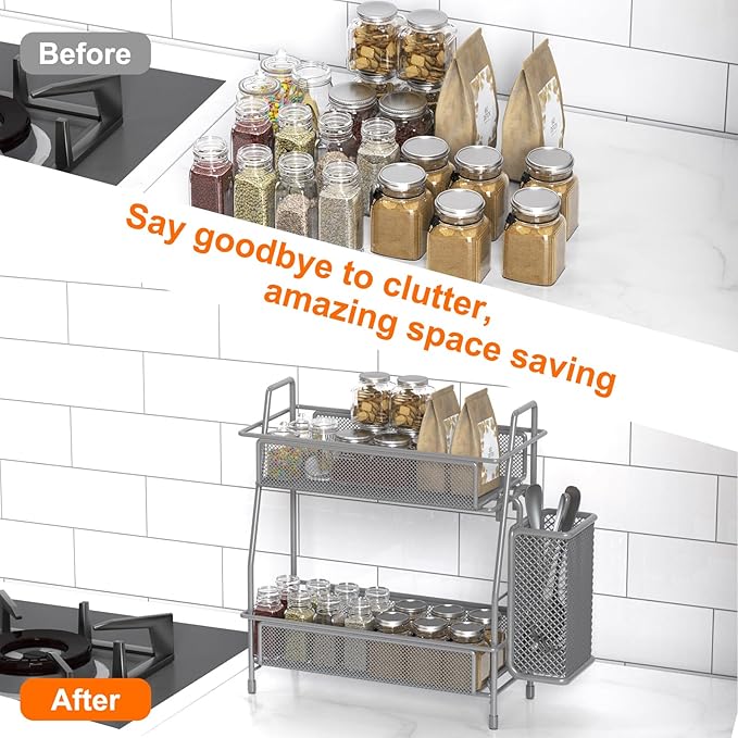 LEMIKKLE Spice Rack Organizer for Kitchen Counter, Spices Organizer and Storage Seasoning Organizer for Cabinet, Kitchen Meta