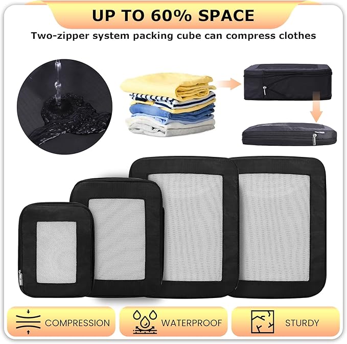 Ultralight Compression Packing Cubes Travel for Suitcases ，Compressible Mesh Packing Cubes for Travel Women Packing Organizer