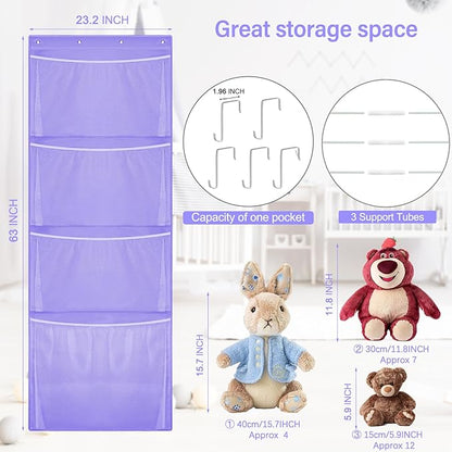 Woodoulogy Hanging Stuffed Animal Storage, Over Door Large Plush Toy Organizer with Metal Hook, Baby Accessory Holder Idea fo