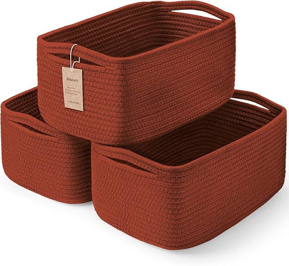 3-Pack Shelf Baskets for Organizing, Closet Organizer Bins, Small Woven Baskets, Rope Toy Basket, Storage Basket for Shelves,