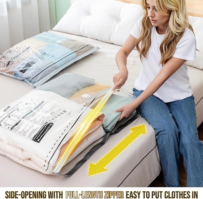 TAILI 10 Pack Vacuum Storage Bags, LONG SIDE ZIP (39x28 inch), Vacuum Seal Bags for Clothing, Jumbo Storage Space Saver for B