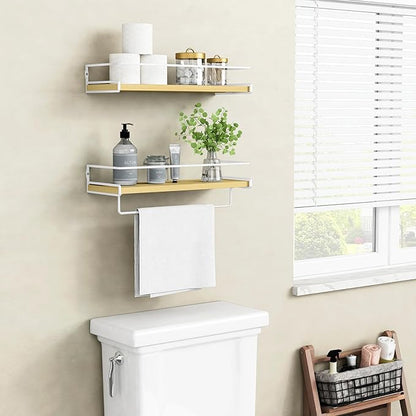 Forbena Floating Shelves for Wall with Rail, White and Natural Wood Nursery Book Shelves for Baby Girls Boys Kids Room Bedroo