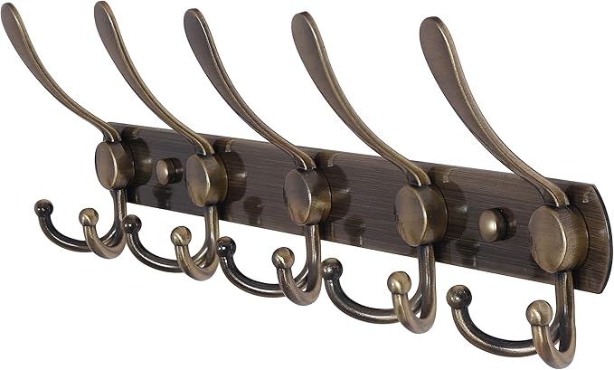 Dseap Coat Rack Wall Mounted - 5 Tri Hooks, Heavy Duty, Stainless Steel, Metal Coat Hook Rail for Coat Hat Towel Purse Robes 