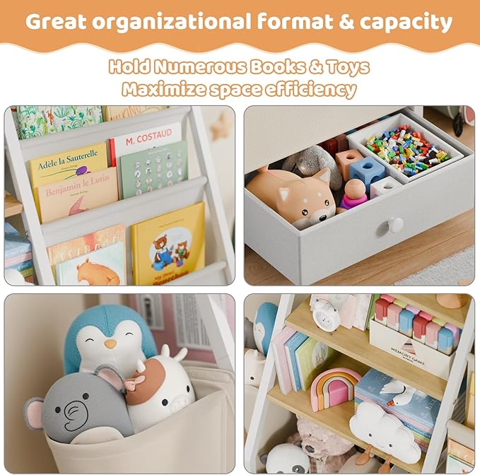 HAVLOTII Kids Bookshelf and Toy Storage - Book Shelf for Kids Rooms, Toddler Bookshelf Baby Bookcase for Nursery, Montessori 