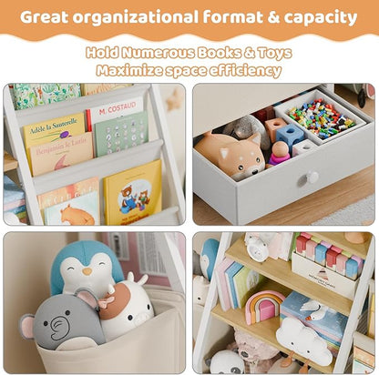 HAVLOTII Kids Bookshelf and Toy Storage - Book Shelf for Kids Rooms, Toddler Bookshelf Baby Bookcase for Nursery, Montessori 