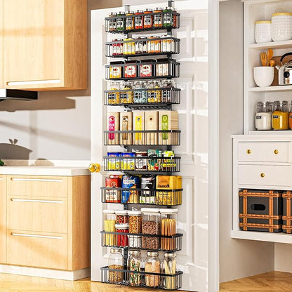 Moforoco 9-Tier Over The Door Pantry Organizer, Pantry Organization and Storage, Black Hanging Basket Wall Spice Rack Seasoni