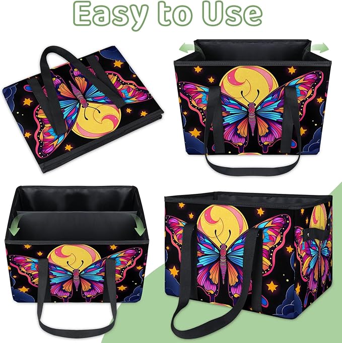 Reusable Grocery Bags Heavy Duty Shopping Bags Foldable Large Tote Bags with Long Handles & Hard Bottom