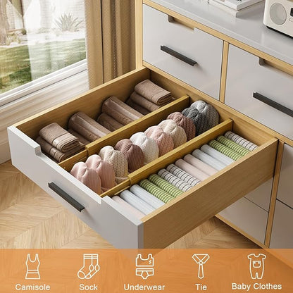 Bamboo Drawer Dividers,17-22" Adjustable Kitchen Drawer Organizer for Clothes,6 Pack Expandable Drawer Organization Separator