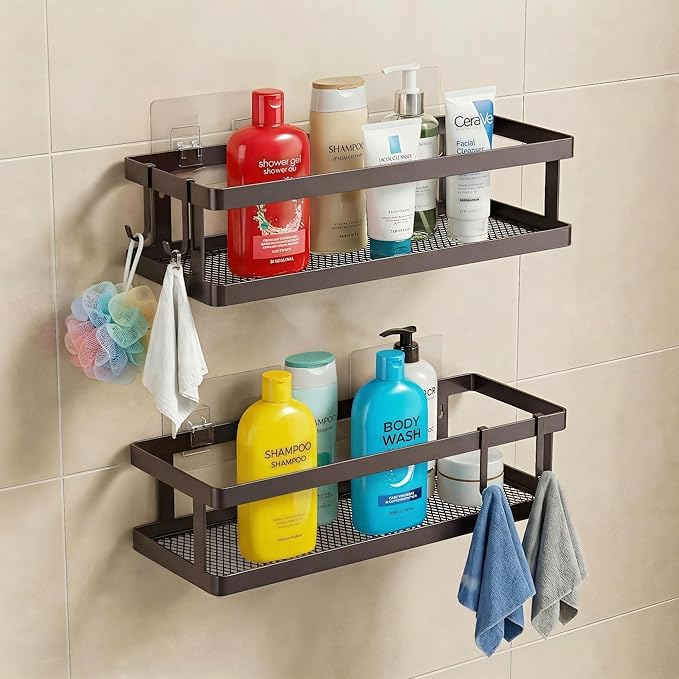 PUSDON 2-Pack Minimalist Shower Caddy Wall Mount, Open Frame Bathroom Shelf Organizer with Mesh Base, Rustproof Floating Spic