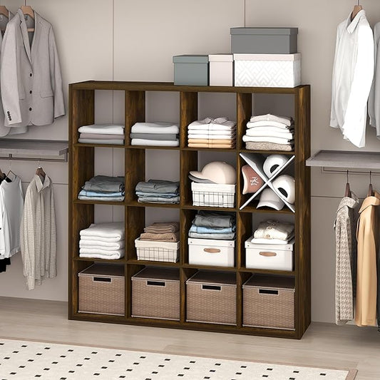 Furinno Cubic Closet Organizers and Storage, 16-Cube Closet Organizer, Open Shelf Closet Storage, Extra Thick Frame for Wardr