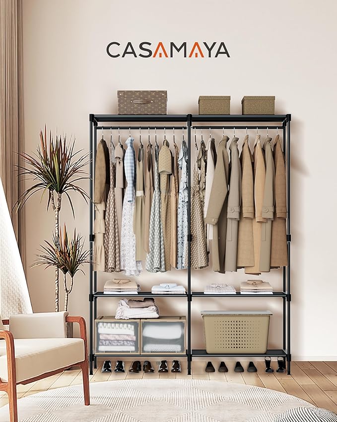 CASAMAYA Clothes Rack, Portable Closet, 54.3 Inch Large Capacity Wardrobe Closet, Clothes Storage Organizer with Shelves and 