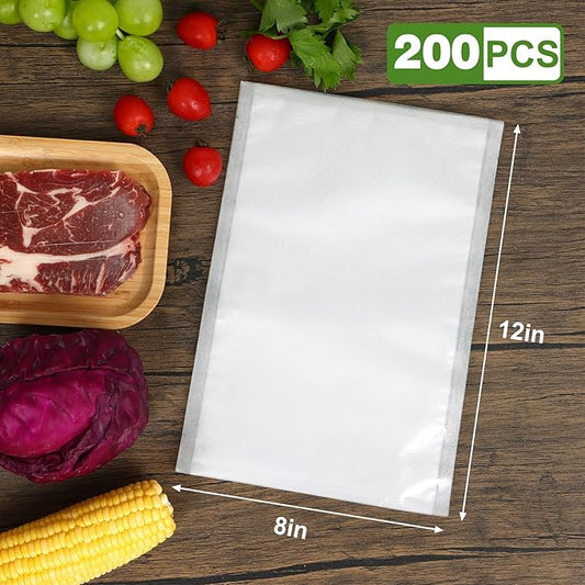 Moretoes 200pcs Vacuum Sealer Bags, Food Saver Bags Quart 8" x 12", BPA Free, Pre-cut Commercial Grade Vac Bags for Food Stor