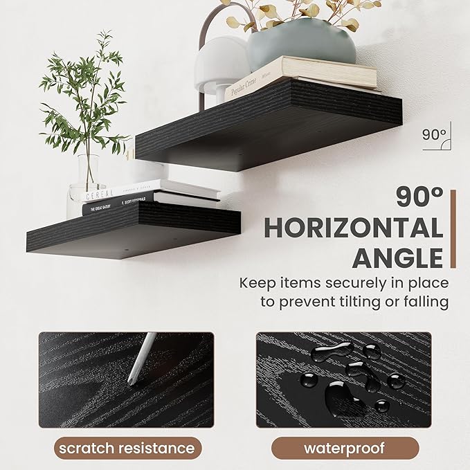 24 Inch Floating Shelves, 8 Inch Deep Floating Shelves for Wall, Hanging Shelf with Invisible Brackets, Deep Shelves for Bath