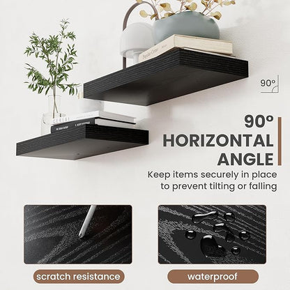 24 Inch Floating Shelves, 8 Inch Deep Floating Shelves for Wall, Hanging Shelf with Invisible Brackets, Deep Shelves for Bath