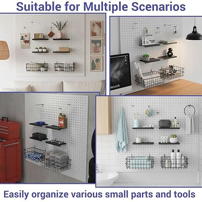 26PCS Peg Board Organizer Accessories Kit, Assortment 2PCS Wire Baskets, 4PCS Shelves, 20PCS Hooks for 1/4” and 3/16” Pegboar