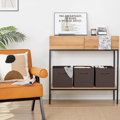 StorageWorks Brown Storage Cubes, 11 Inch Cube Storage Bins with Handle, Cube Storage Organizer Bins for Shelves and Closet, 