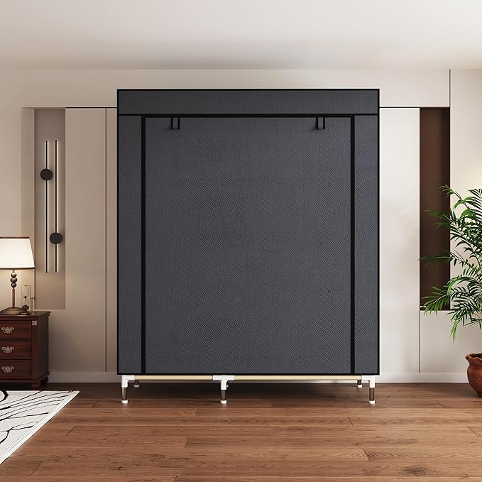 Portable Wardrobe Closet Durable and Easy to Assemble Heavy Duty Clothes Rack with Non-Woven Cover Fabric Best for Bedroom an