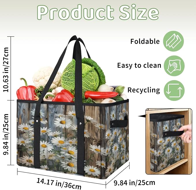 Reusable Grocery Bags Heavy Duty Shopping Bags Foldable Large Tote Bags with Long Handles & Hard Bottom