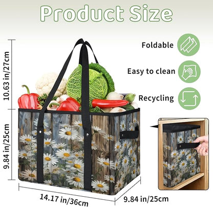 Reusable Grocery Bags Heavy Duty Shopping Bags Foldable Large Tote Bags with Long Handles & Hard Bottom