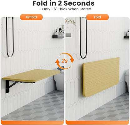 Foldable Floating Wall Shelves 20 inch, Bathroom Shelves Wall Mounted,12" Deep Wood Floating Kitchen shelves,Easy to Install 