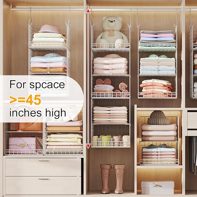 Yuyetuyo ﻿5 Tier Hanging Closet Organizer Separable Hanging Closet Shelves with 4 Hooks 2 Adjustable Dividers, Wire Storage B