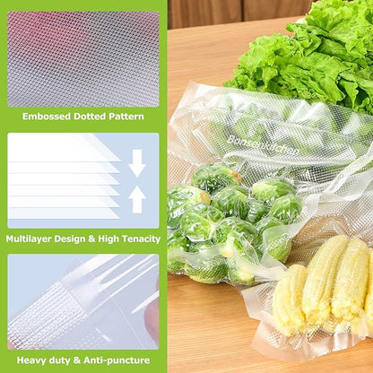 Bonsenkitchen Vacuum Sealer Rolls Bags, 6 Pack 3 Rolls 11" x 20' + 3 Rolls 8" x 20' Commercial Grade BPA Free Bag Rolls, Dura