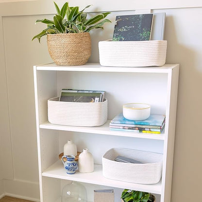 NaturalCozy 13.5”x8.5”x5.5” Storage Baskets for Shelves 3 Pack | Cotton Rope Woven Small Baskets for Organizing | Small Stora