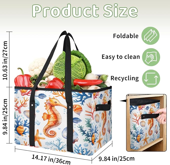 Reusable Grocery Bag, Foldable Large Shopping Tote Bag for Groceries Kitchen Picnic Car Trunk