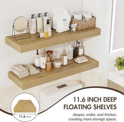 30 Inch Floating Shelves, 12" Deep Floating Shelf Wall Mounted, 30" Wall Shelves, Rustic Deep Bookshelf, Extra Deeper & Thick