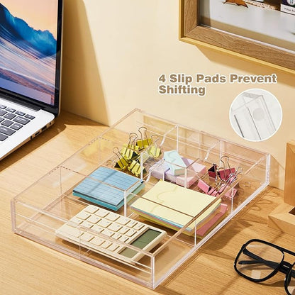 2 Pcs Acrylic Desk Drawer Organizer Maximum 12 x 18 x 2.1 Inch Expandable Drawer Organizer Trays with 8 Adjustable Compartmen