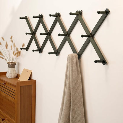 SKOLOO Hat Rack for Wall with 14 Hooks, Solid Wooden, Modern, Expandable Coat Rack Wall Mount for Coats, Hats, Bags, Baseball